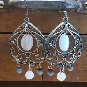Elegant Silver and White Dangle Earrings